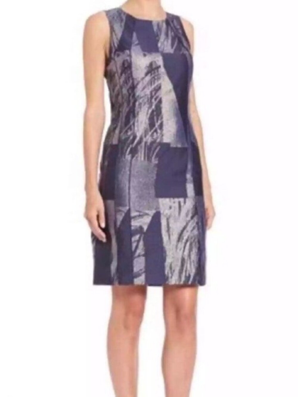 Lafayette 148 Women's, Blue, Delia Prism Jacquard Sheath Dress SZ 10, NWT